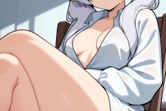 charset=Unicode masterpiece, best quality, highres, absurdres, ultra detailed, npstyle_alt,

masterpiece, best quality, highres, absurdres, detailed face,
1girl, frieren, adult elf, long white hair, green eyes, pointed ears, oversized white shirt fully unbuttoned, no bra, exposed breasts, tiny panties, sitting on chair with legs crossed, calm expression, soft indoor lighting, nsfw, white panties, cameltoe, (earrings:-1)

,
Negative prompt: old, early, ugly, bad anatomy, artistic error, worst quality, low quality, deviantart, blurry, artist name, signature, watermark, jpeg artifacts, watermark, banner, realistic, photorealistic, bad anatomy, bad hands, deformed hands, extra fingers, mutated hands, missing fingers, malformed limbs, fused fingers, too many fingers, young, teen, child, aged down, chibi, petite, toon, outline, split screen,
Steps: 12, Sampler: er_sde_simple, CFG scale: 1.0, Seed: 1121883106328087, Size: 1920x2800, Model: , TI hashes: "", Version: ComfyUI