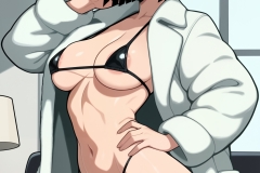 charset=Unicode masterpiece, best quality, highres, absurdres, ultra detailed, npstyle_alt, ChopioFubuki, short hair, green hair, shiny hair, blunt bangs, green eyes, eyelashes, looking at viewer, fubuki (one-punch man), micro_bikini, areola slip, hips, side view, flirty, living room, medium breasts, hand behind head, thick, moving hips, black bikini, coat, (anime_screenshot, anime:-1)

, 
Negative prompt: old, early, ugly, bad anatomy, artistic error, worst quality, low quality, deviantart, blurry, artist name, signature, watermark, jpeg artifacts, watermark, banner, realistic, photorealistic, bad anatomy, bad hands, deformed hands, extra fingers, mutated hands, missing fingers, malformed limbs, fused fingers, too many fingers, young, teen, child, aged down, chibi, petite, toon, outline, split screen,
Steps: 12, Sampler: er_sde_simple, CFG scale: 1.0, Seed: 919098537180781, Size: 1920x2800, Model: , TI hashes: "", Version: ComfyUI