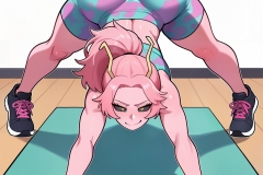 charset=Unicode masterpiece, best quality, highres, absurdres, npstyle_alt, 

mina_ashido_timeskip, thick, sexy, wide hips, ass, rear view, (yoga clothes:2), jack-o' challenge, pattern shorts, pattern top, front view, smirk, sexy, yoga pose, yoga_downward_dog, long hairs, yoga, yoga mat, ponytail, outstretched arms, 

, 
,
,
Negative prompt: old, early, ugly, bad anatomy, artistic error, worst quality, low quality, blurry, artist name, signature, watermark, jpeg artifacts, text, watermark, banner, realistic, photorealistic, bad anatomy, bad hands, deformed hands, extra fingers, mutated hands, missing fingers, malformed limbs, fused fingers, too many fingers, young, teen, child, aged down, chibi, petite, toon, pale skin, toon, mask, (out of bounds, out of frame:1)
beer, beer bottle, glass, holding glass, holding object,, topless, clothes_down, covered,, zipper, white outline,
Steps: 25, Sampler: er_sde_simple, CFG scale: 5.0, Seed: 581494374328648, Size: 1536x1536, Model: , TI hashes: "", Version: ComfyUI